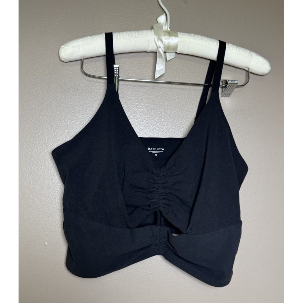 Athleta Black Cinched Longline Sports Bra Crop Top XL Racerback Yoga Activewear